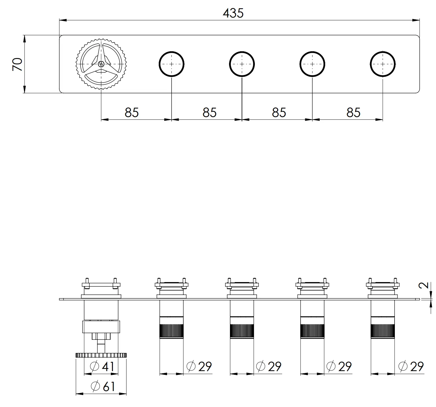 Смеситель для ванны/душа прогрессивный 4 на потока скрытый монтаж вертикально/горизонтально (заказывать совместно с WBOX98D4) chrono br бронза масляная remer