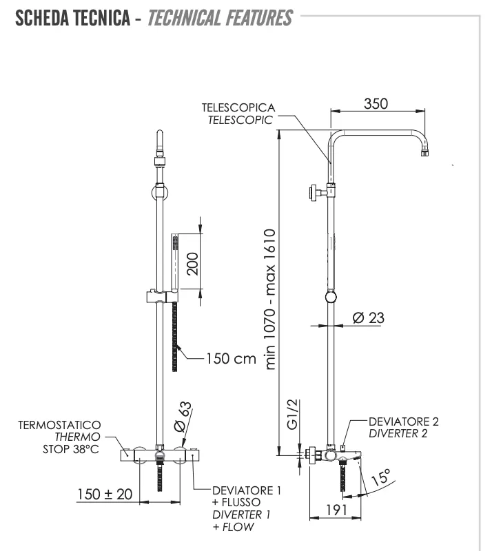 Душевая система термостатическая с изливом Remer Elegance EQ34A7MMSSOF