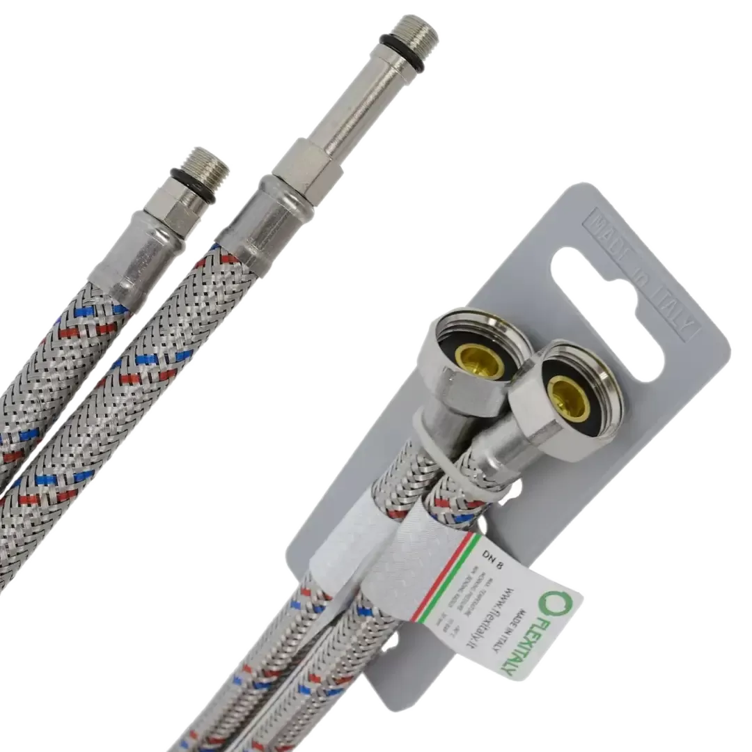 Гибкая подводка для смесителя длинный и короткий штуцеры пара  50 сантиметров DN8 Г1/2"-М10 FLEXITALY remer