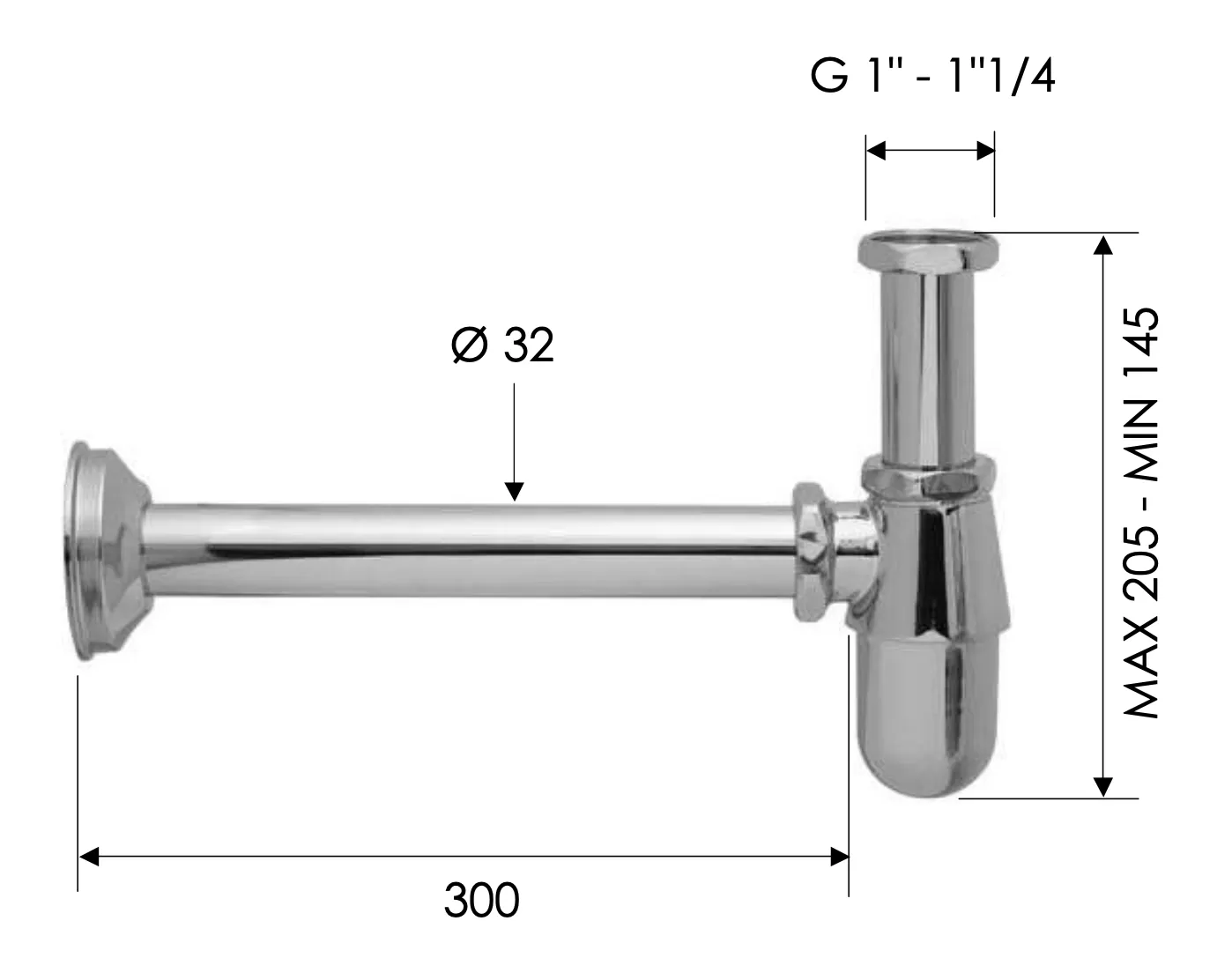 Сифон 1” без выпуска латунь хром REMER 97010 бутылочный, шт