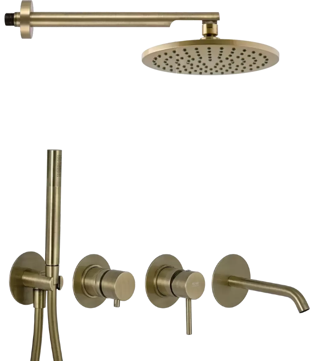 Смеситель для ванны с верхним душем готовый комплект скрытого монтажа (душевой набор и срытая часть в комплекте) x style vo латунь состаренная remer