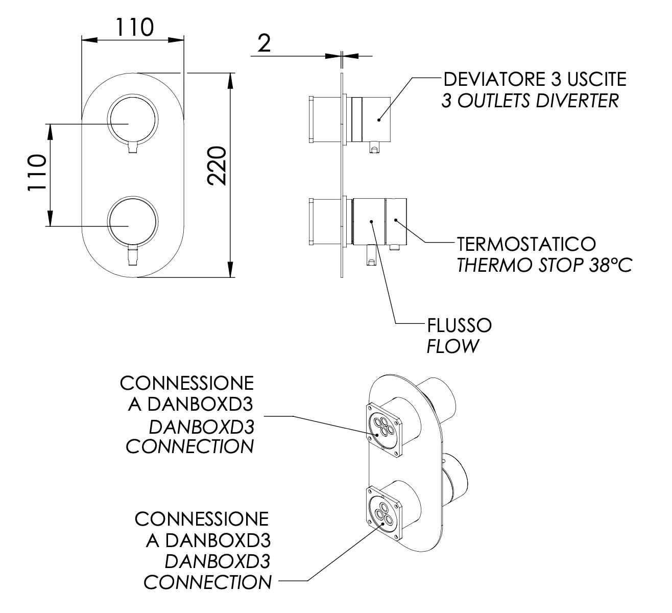 Смеситель термостатический для душа Daniel Suvi Thermo ST20612D3KB15, чёрный матовый