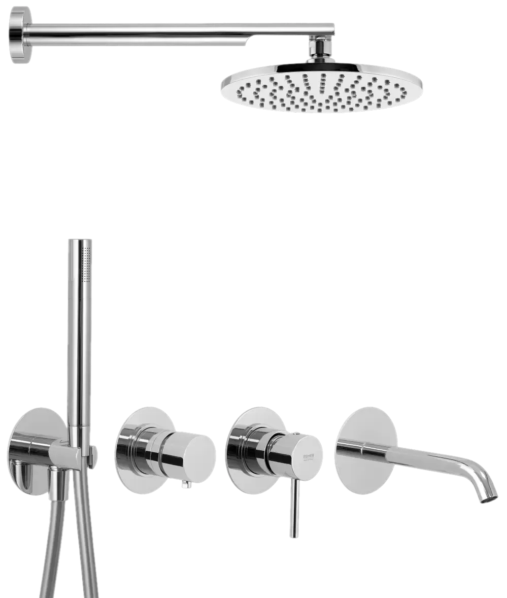 Смеситель для ванны с верхним душем готовый комплект скрытого монтажа (душевой набор и срытая часть в комплекте) x style cr хром remer