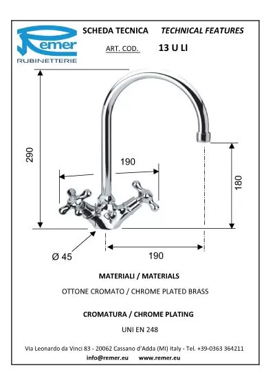 Смеситель для кухни с донным клапаном liberty cr хром remer