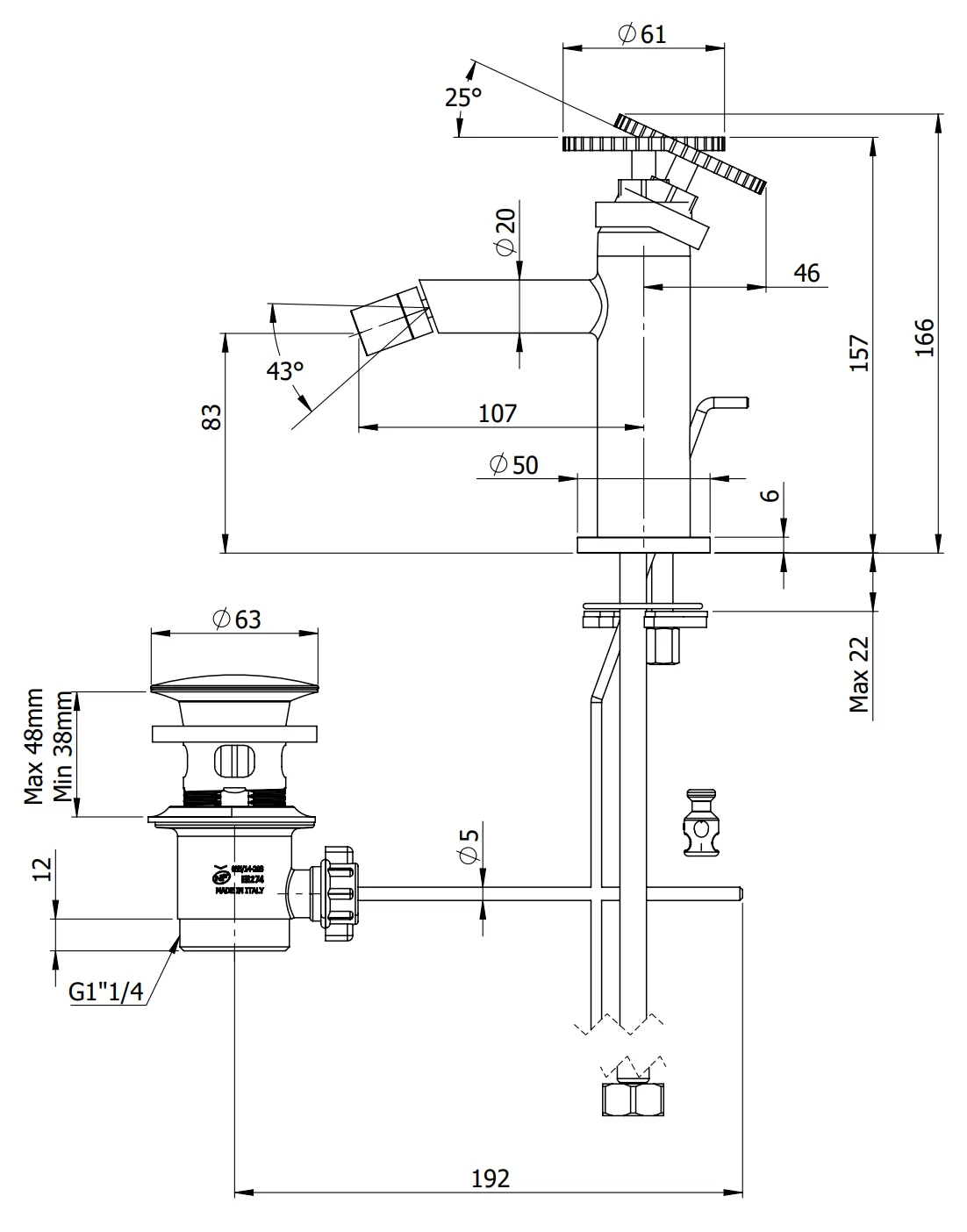 Смеситель для биде с донным клапаном chrono xv никелированная сталь remer