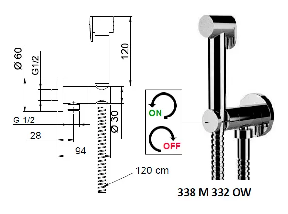 Душевой набор гигиенический скрытого подключения (лейка/шланг/держатель) cr хром remer