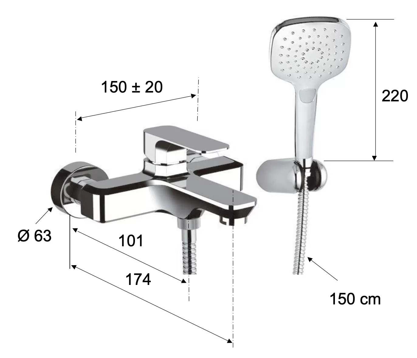 Смеситель для ванны Daniel Tiara TA61015, чёрный матовый