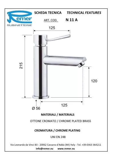 Смеситель для раковины minimal cr хром remer