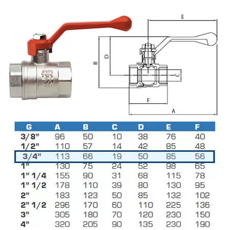 Кран RR 371 ¾" шаровой г-г, ручка "рычаг"