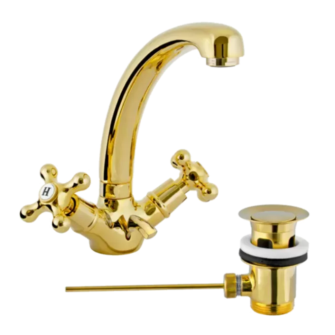 Смеситель для раковины с донным клапаном liberty do золото remer