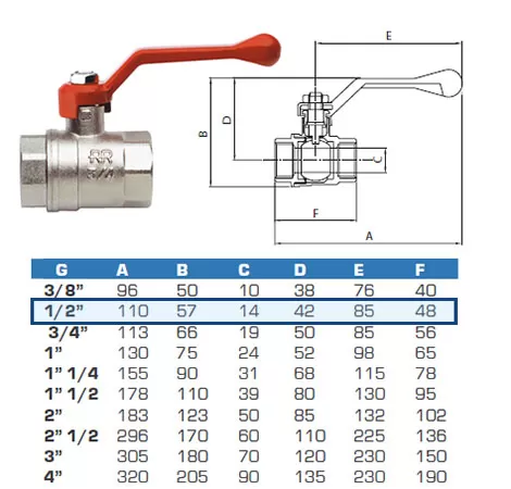 Кран RR 371 ½" шаровой г-г, ручка "рычаг"