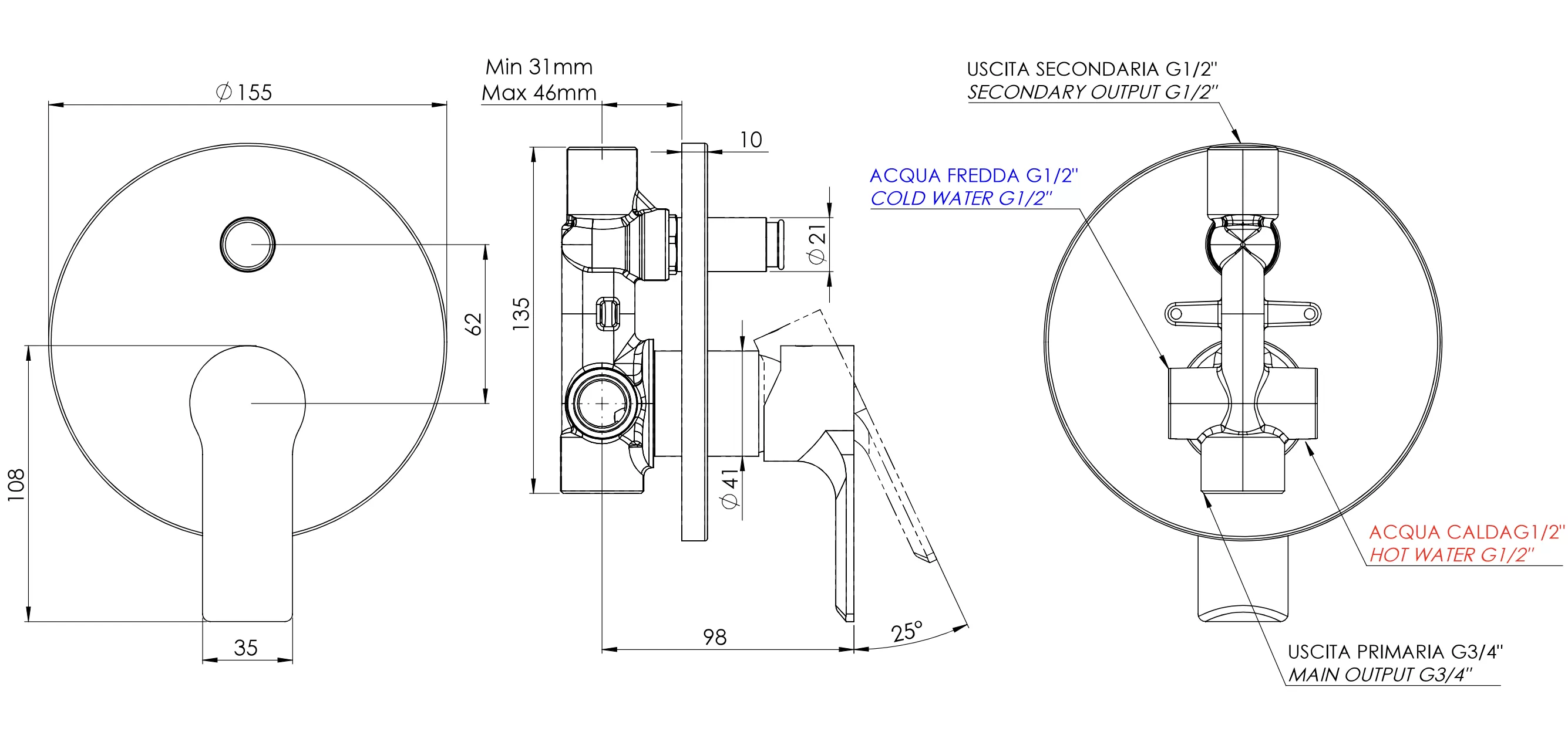 Смеситель для душа Mariani Kali B22173KL, золото брашированное