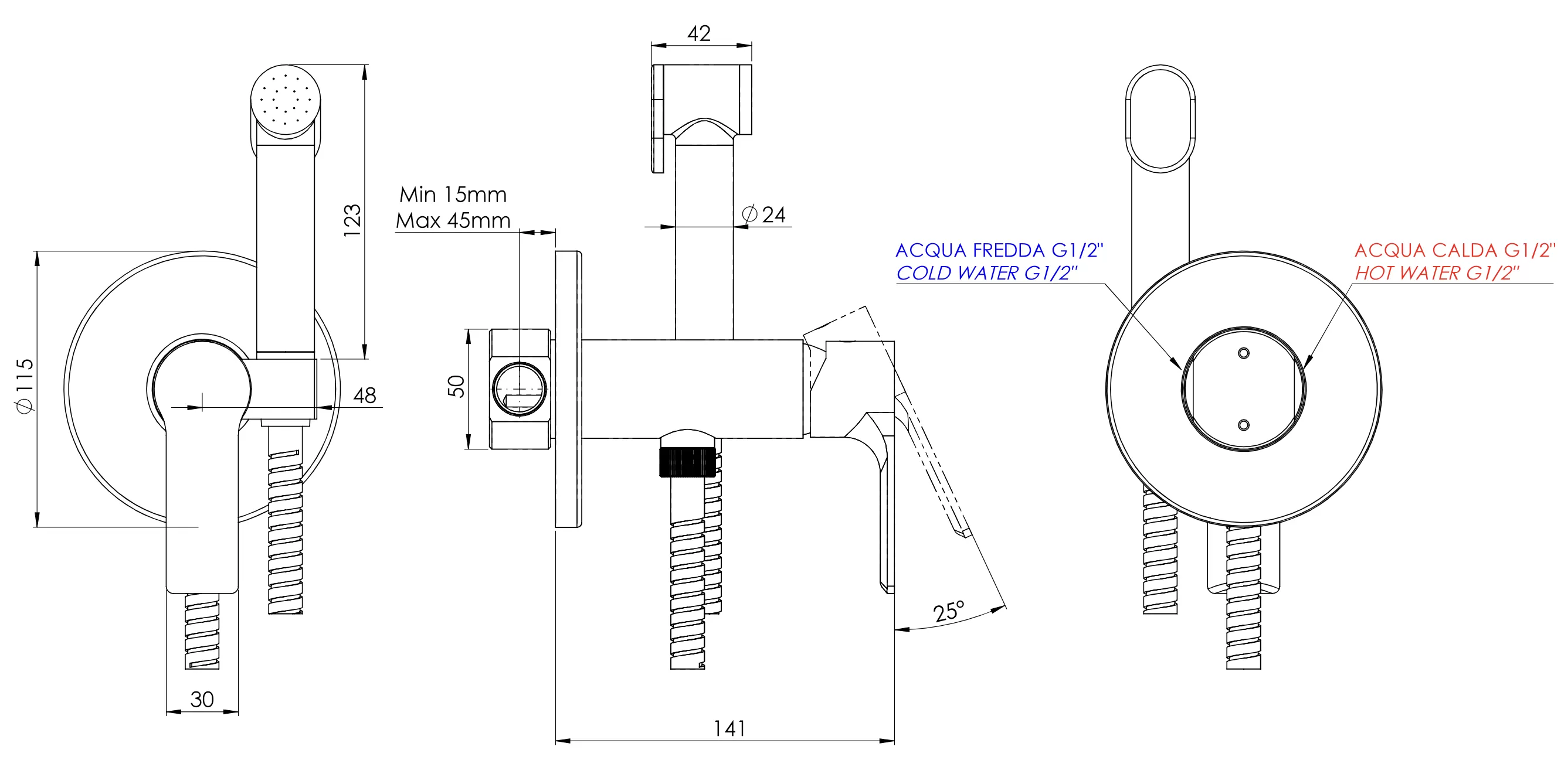 Гигиенический душ со смесителем Mariani Kali B37185KLW, белый матовый