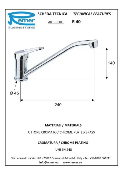 Смеситель для кухни remix cr хром remer