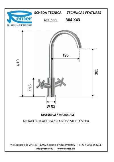 Смеситель для кухни inox x  304 inox ss нержавеющая сталь remer