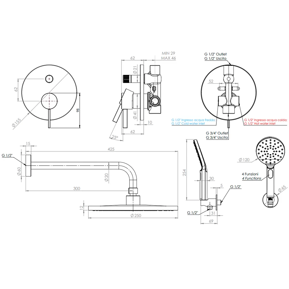 Душевая система Remer Metrica MC09HS028MPMD25