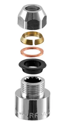 Гайка / цанга (с прокладкой шайбой и латунным обжимным кольцом) cr хром remer