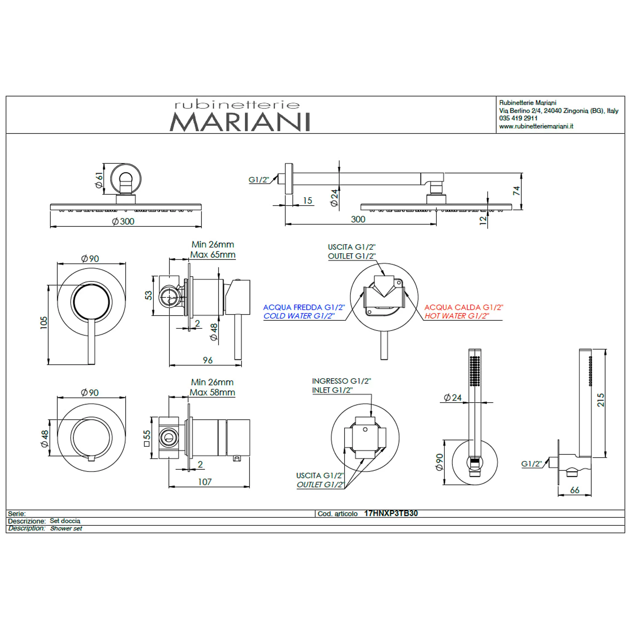 Душевая система Mariani Next B3717HNXP3TB30, белый матовый