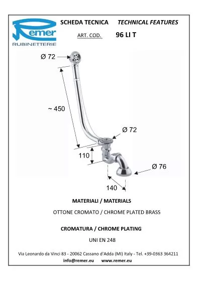 Слив-перелив для отдельностоящих ванн латунный с пробкой do золото remer