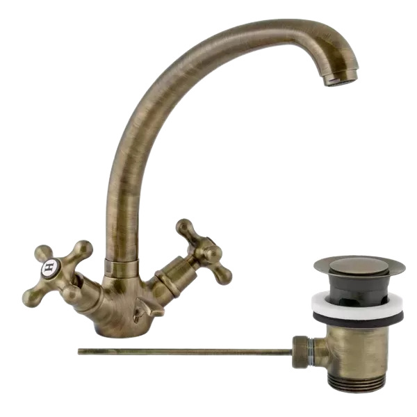 Смеситель для кухни с донным клапаном liberty vo латунь состаренная remer