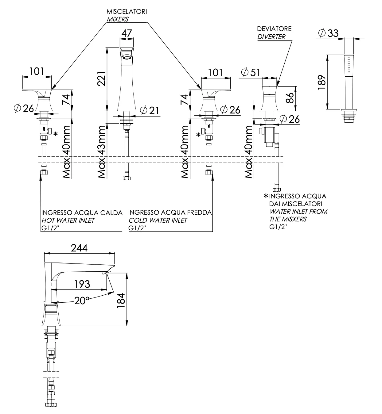 Смеситель для ванны Daniel Diva DV4491DP, золото брашированное