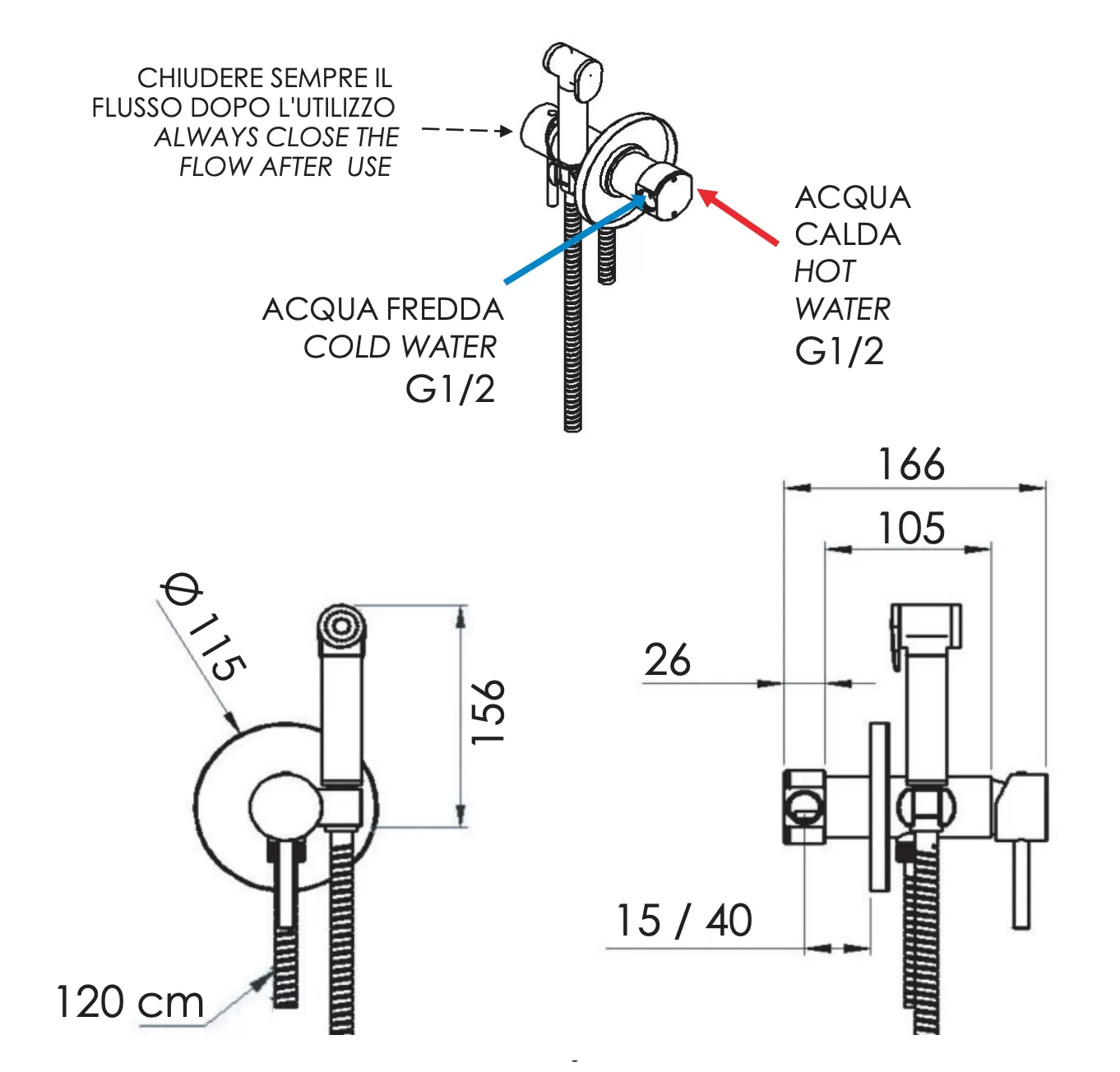 Гигиенический душ со смесителем Remer X Style X65WBR, бронза масляная