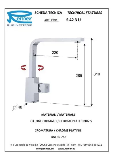 Смеситель для кухни sq cr хром remer