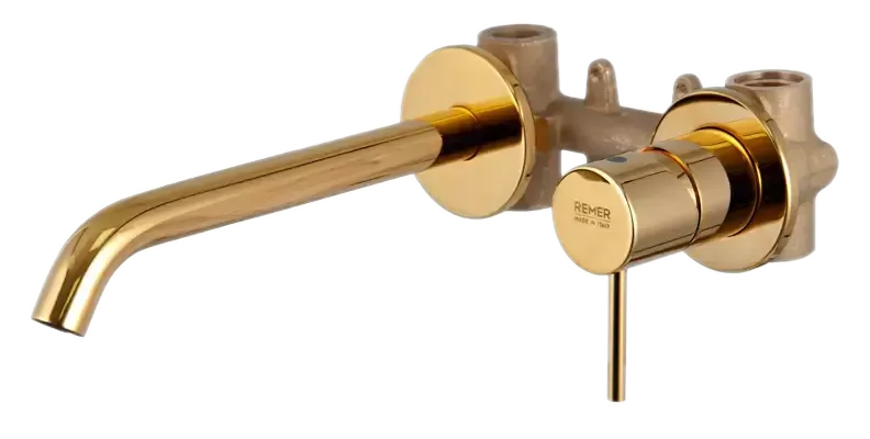 Смеситель для раковины настенный скрытого монтажа излив 16см (скрытая часть в комплекте) x style do золото remer