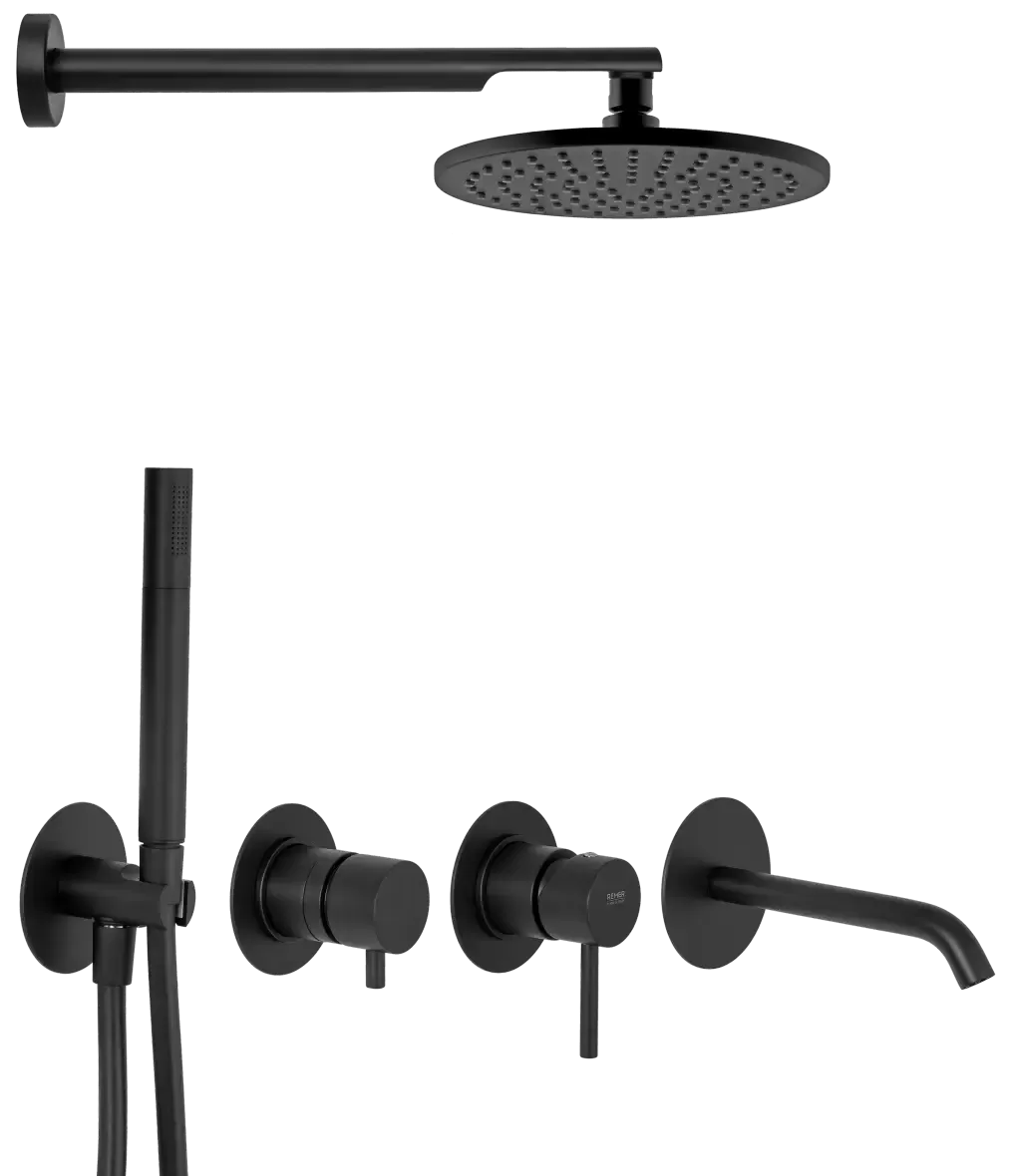 Смеситель для ванны с верхним душем готовый комплект скрытого монтажа (душевой набор и срытая часть в комплекте) x style no черный матовый remer