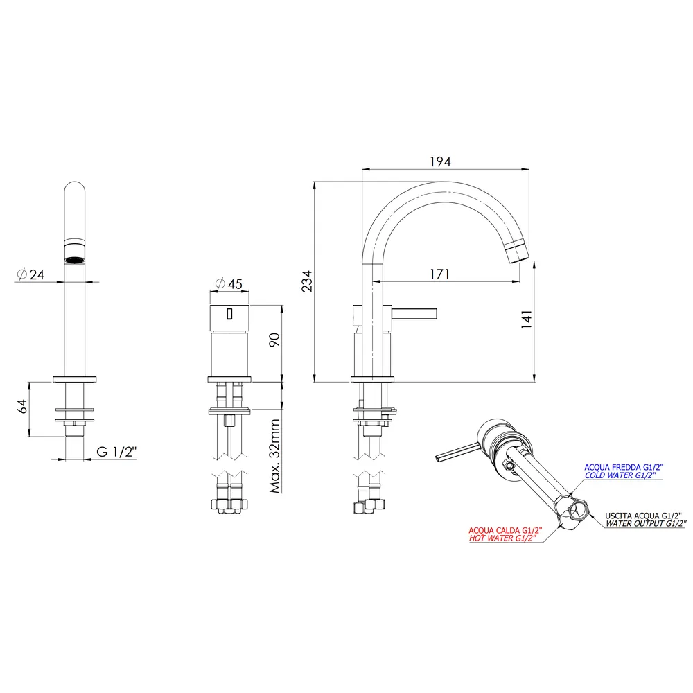Смеситель для раковины Remer Метрика (Metrica) MC57BG, золото брашированное
