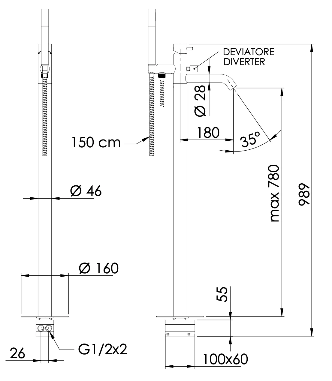 Смеситель для ванны Daniel Tokyo TK67815, чёрный матовый