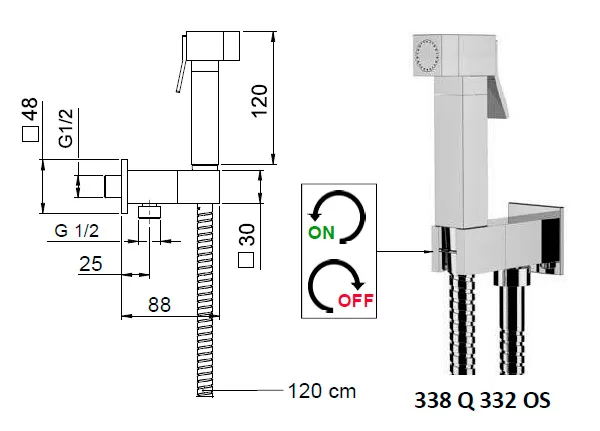 Душевой набор гигиенический (лейка/шланг/держатель с подкючением) cr хром remer
