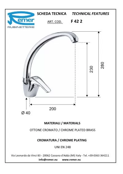 Смеситель F 42 кухонный (картридж 35мм)