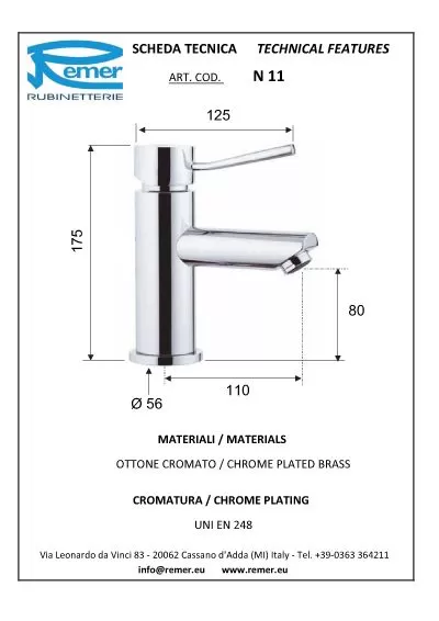 Смеситель для раковины ручка №2 minimal cr хром remer