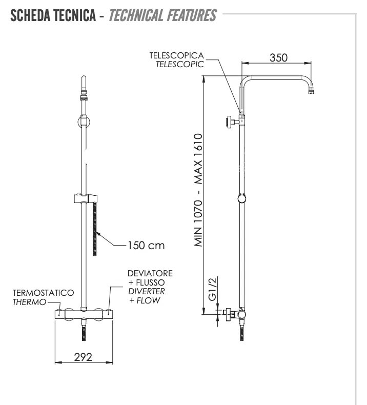Душевая система термостатическая Remer Elegance EQ32ASSDHS, латунь брашированная PVD