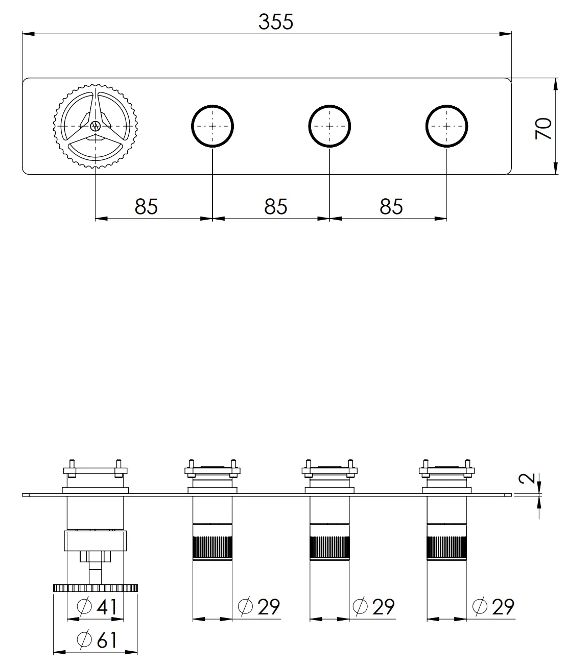 Смеситель для ванны/душа прогрессивный 3 на потока скрытый монтаж вертикально/горизонтально (заказывать совместно с WBOX98D3) chrono br бронза масляная remer