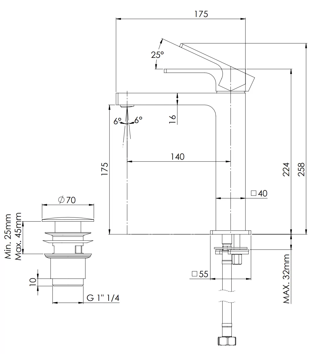 Смеситель для раковины REMER Absolute AU10ACCNO, черный матовый, шт