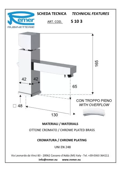 Смеситель S 10 для умывальника