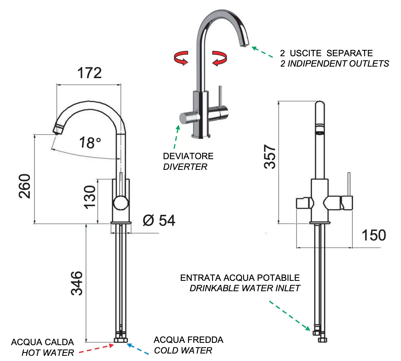 Смеситель для кухни с возможностью подключения фильтра для воды minimal vo латунь состаренная remer