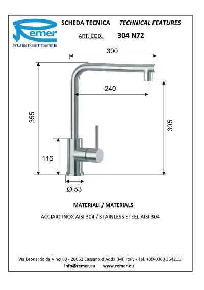 Смеситель для кухни inox n  304 inox ss нержавеющая сталь remer
