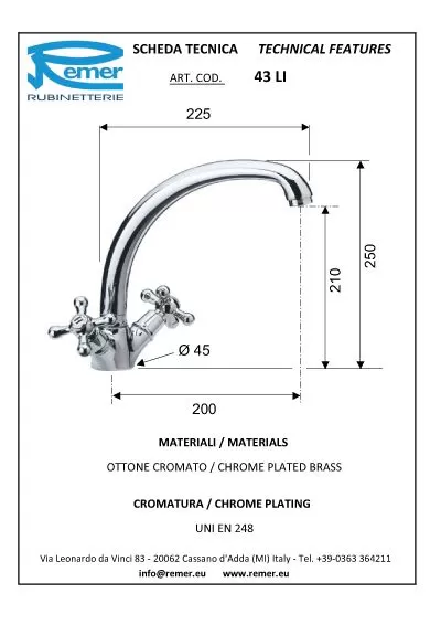 Смеситель для кухни liberty cr хром remer