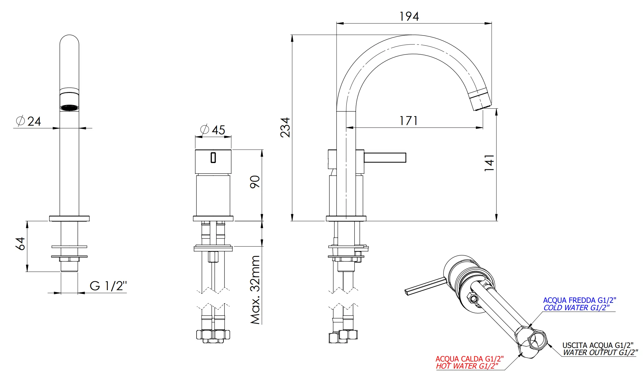 Смеситель для раковины Remer Metrica MC57GM, оружейная сталь PVD