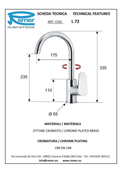 Смеситель для кухни class line cr хром remer