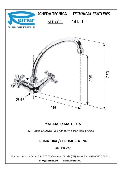 Смеситель для кухни liberty cr хром remer