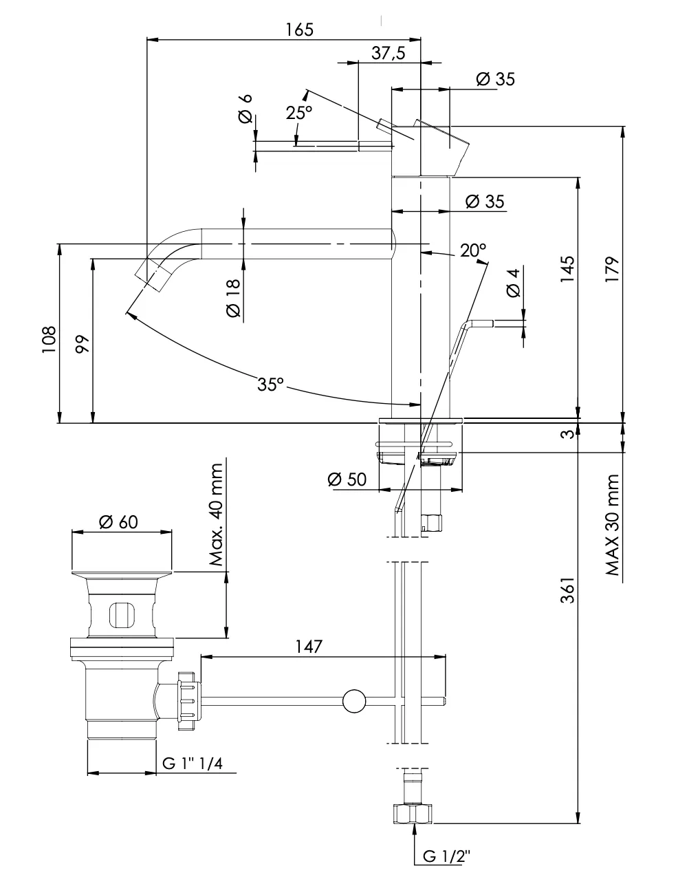 Смеситель для раковины Daniel Tokyo TK605X15, чёрный матовый