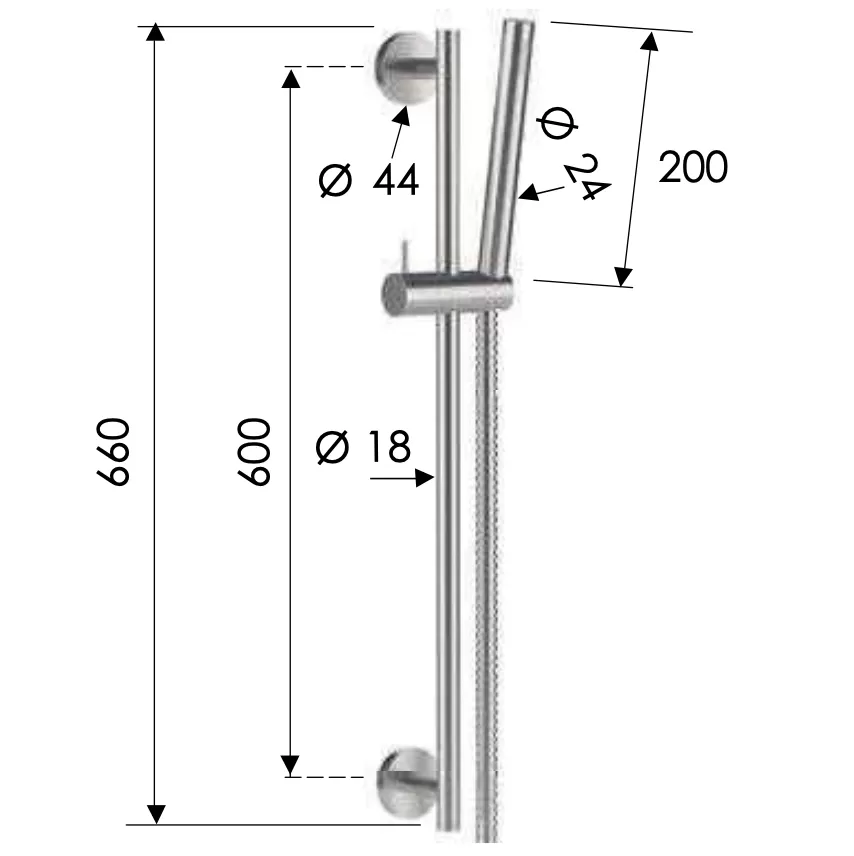 Душевая стойка с ручным душем и шлангом Remer INOX SS317M317MM, нержавеющая сталь
