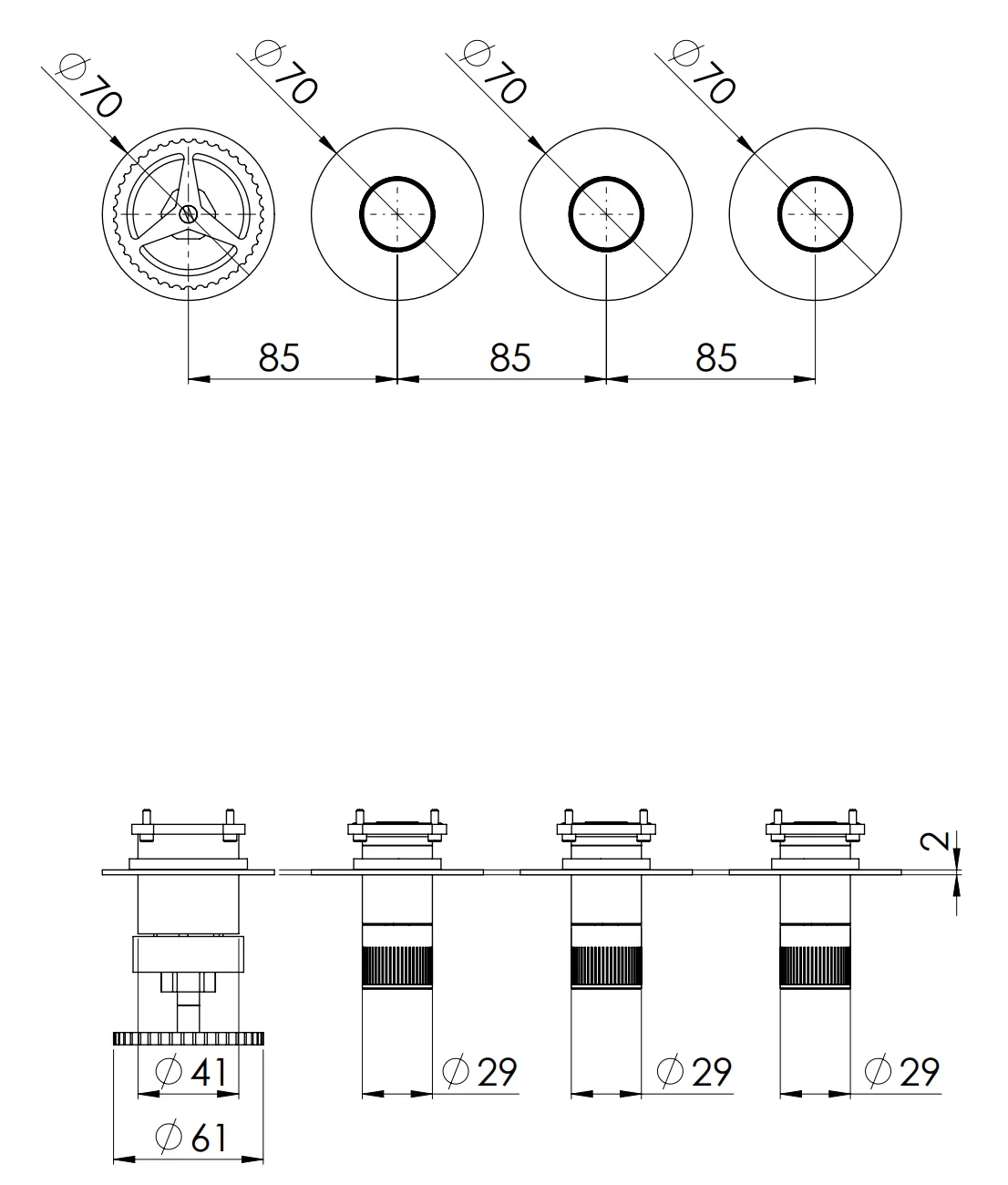 Смеситель для ванны/душа прогрессивный 3 на потока скрытый монтаж вертикально/горизонтально (заказывать совместно с WBOX98D3) chrono xv никелированная сталь remer