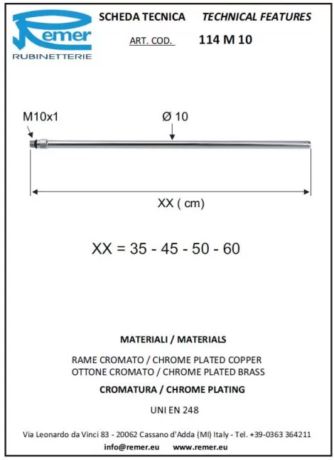 Подводка для смесителя жесткая 50см cr хром remer