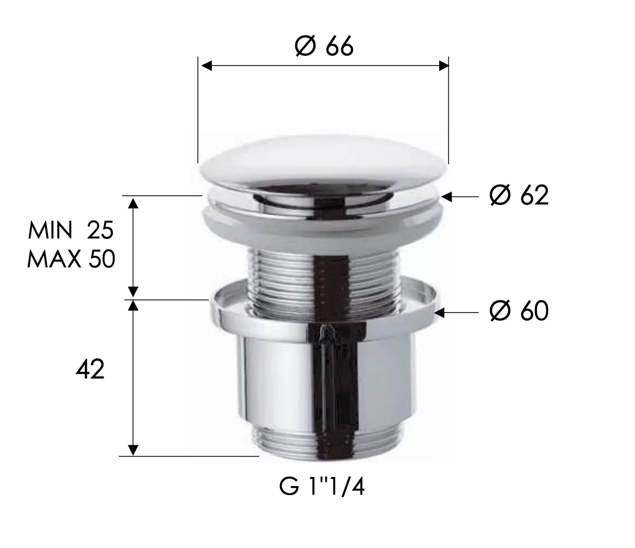 Донный клапан без перелива 1”1/4 REMER 904CC2114XV, сталь (XV)