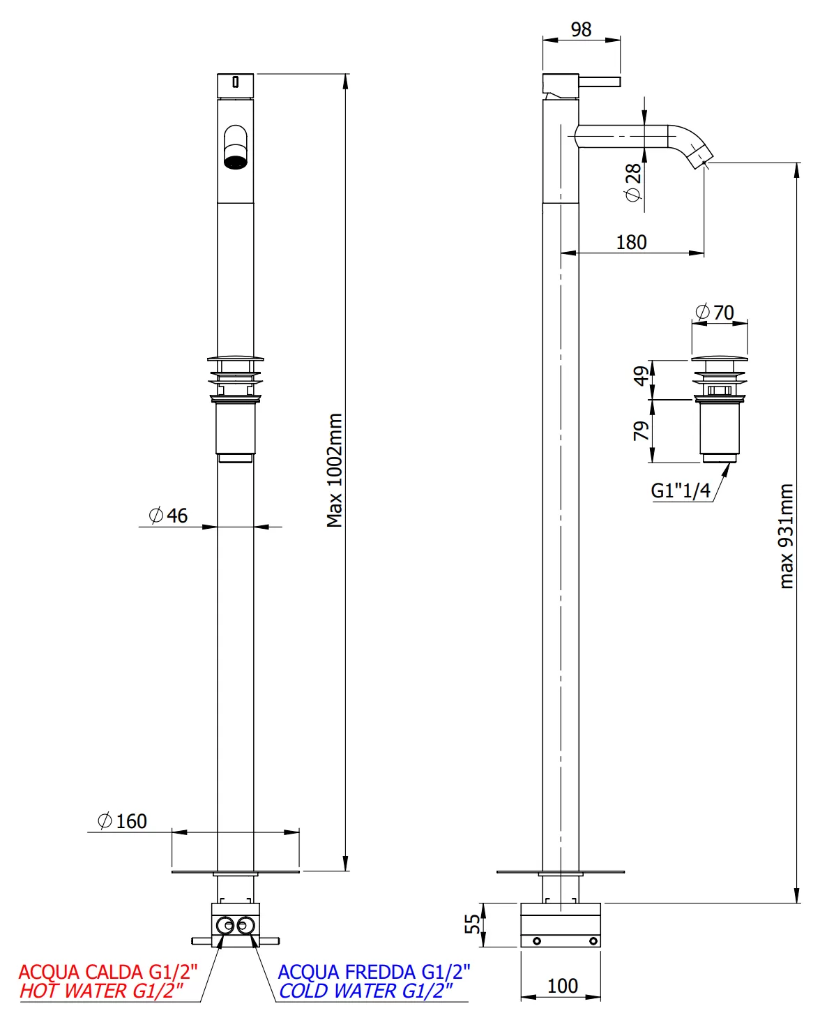 Смеситель для раковины напольный metrica xv никелированная сталь remer